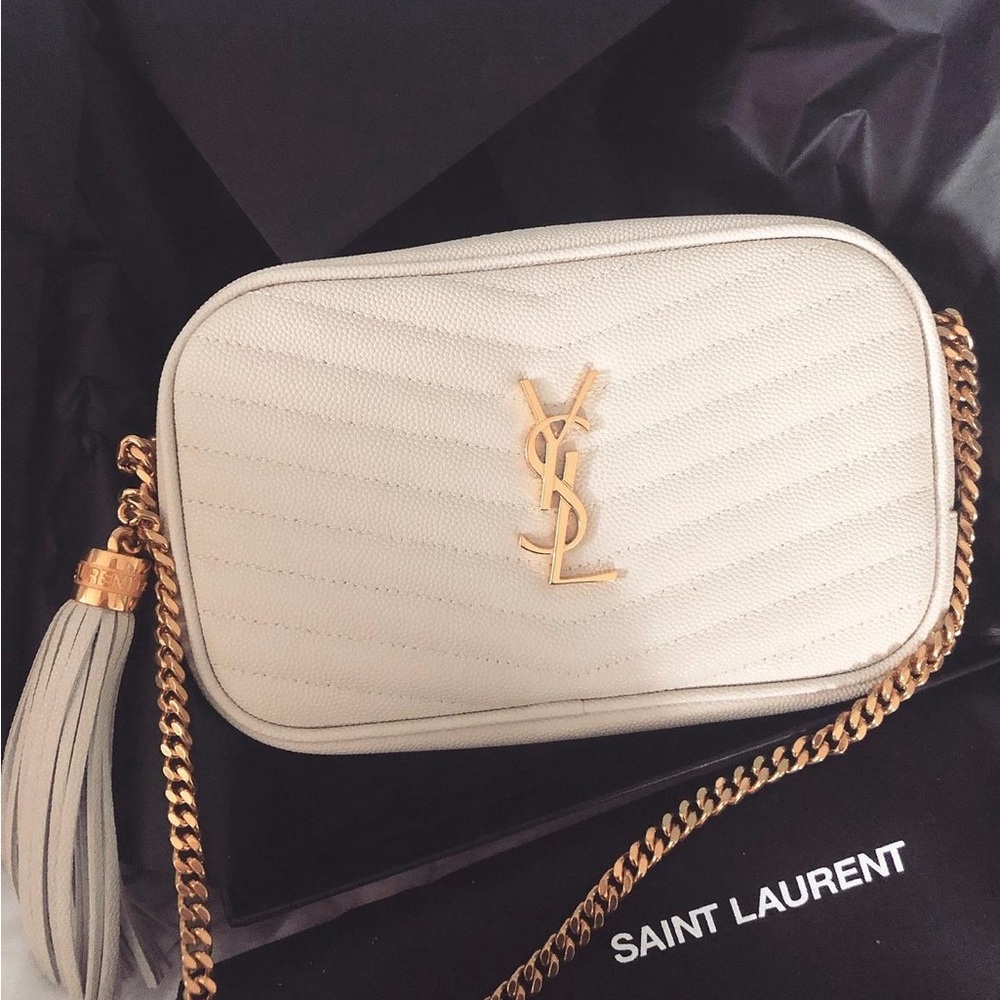 YSL crossbody camera bag beige cream white mini Lou